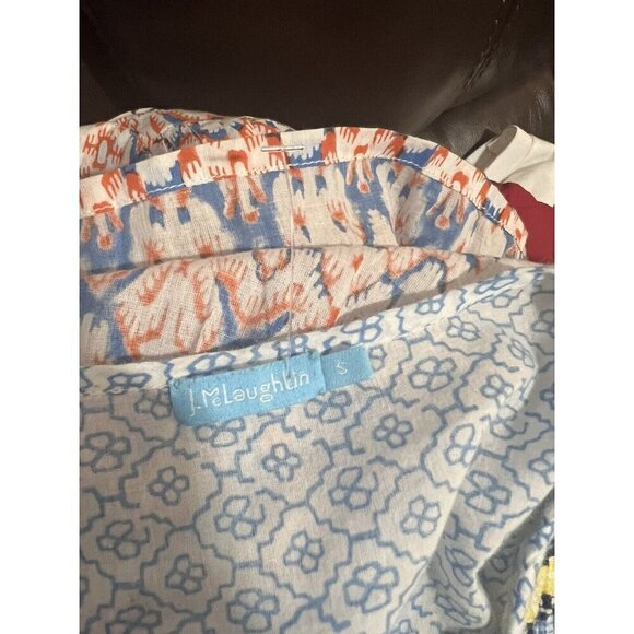 J. McLaughlin Tunic Top Small Tassel Boho Embroidered Blue White Yellow - Picture 6 of 7